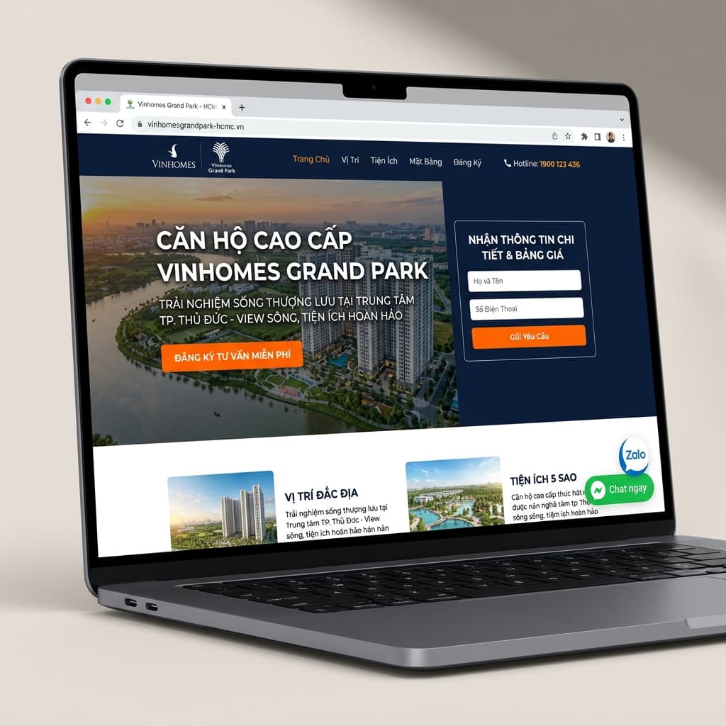 Ví dụ landing page bất động sản được thiết kế bởi Moigioi.ai